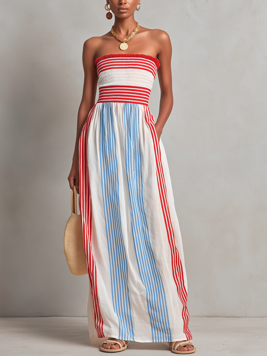 Caroline™ | Robe Maxi Bustier Smockée à Rayures