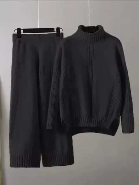 Amelia™ | Ensemble de Pull Tricoté à Col Montant Chic et Pantalons Amples