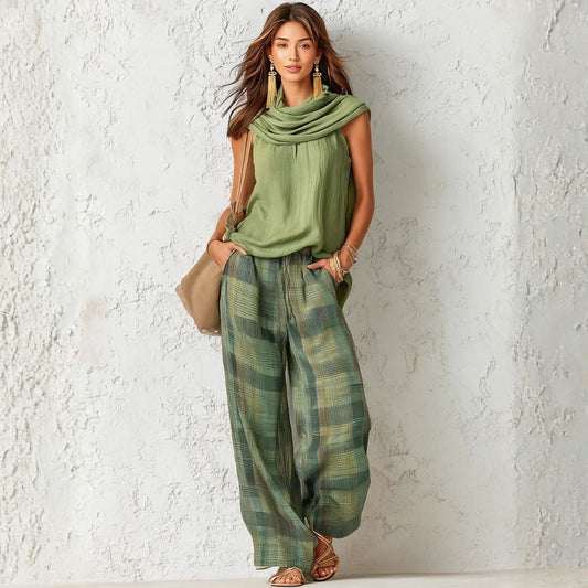 Kira™ | Ensemble deux-pièces haut sans manches et pantalon à carreaux