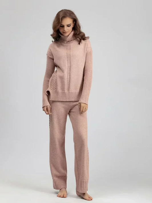 Amelia™ | Ensemble de Pull Tricoté à Col Montant Chic et Pantalons Amples