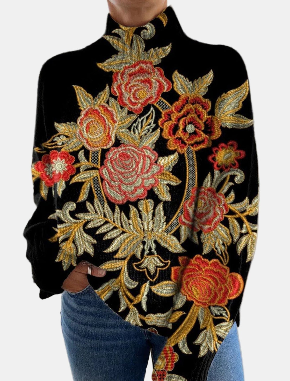 Tessa | Pull Col Roulé Imprimé Fleurs