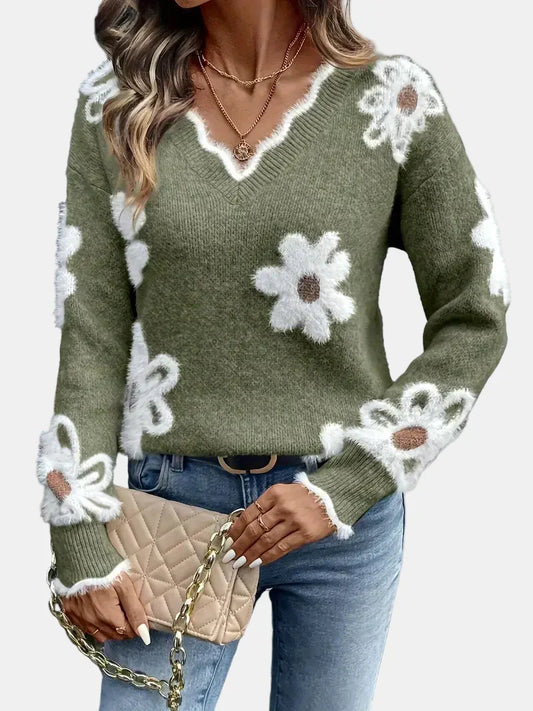 Charlotte | Pull Floral V-Neck Intemporel