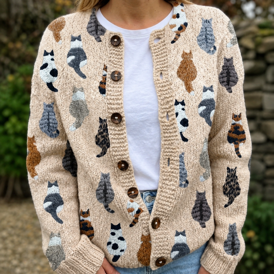 Desiree | Cardigan à Motif de Chats Doux