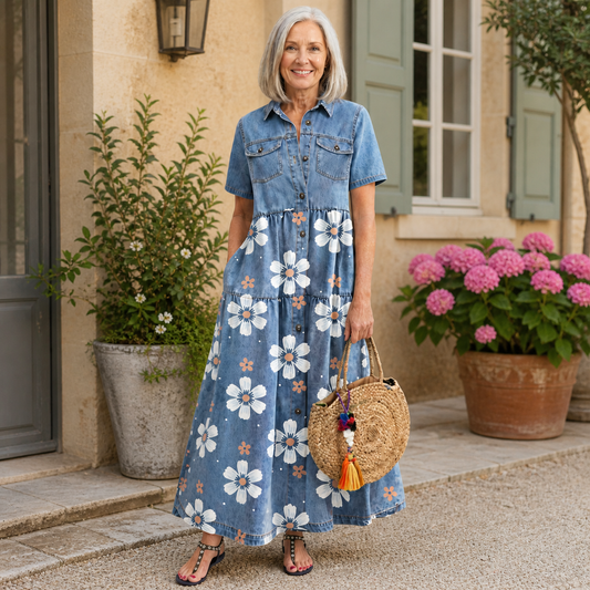 Claire™ | Robe Fleurie en Denim
