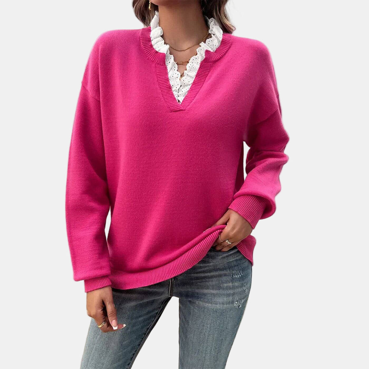 Amalia™ | Pull Élegant avec Col en Dentelle