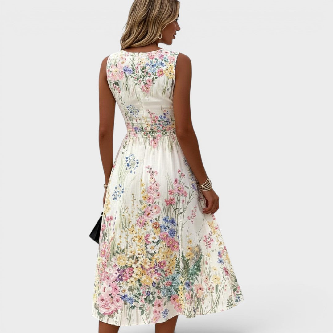 Moïra™ | Robe Midi Florale Sans Manches