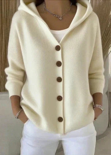 Colette™ | Cardigan long boutonné en tricot avec capuchon
