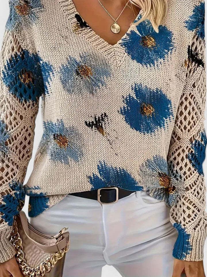 Amelie | Pull V-Neck Floral Élégant