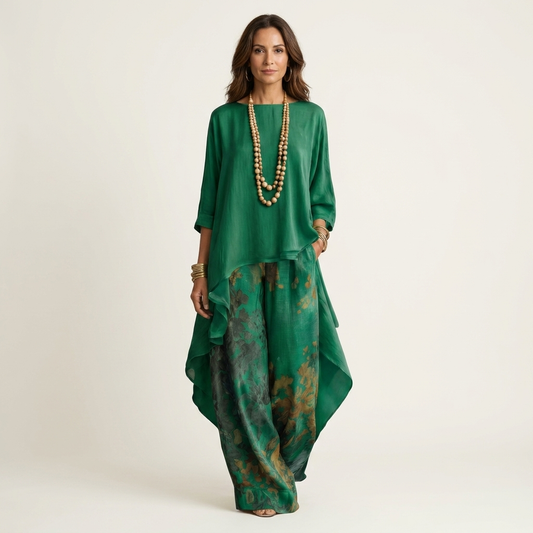 Audrey™ | Ensemble Deux Pièces en Coton-Silk avec Tunique Asymétrique