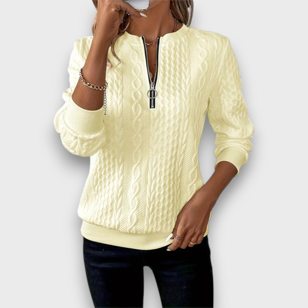 Alia™ – Pull zippé en maille torsadée