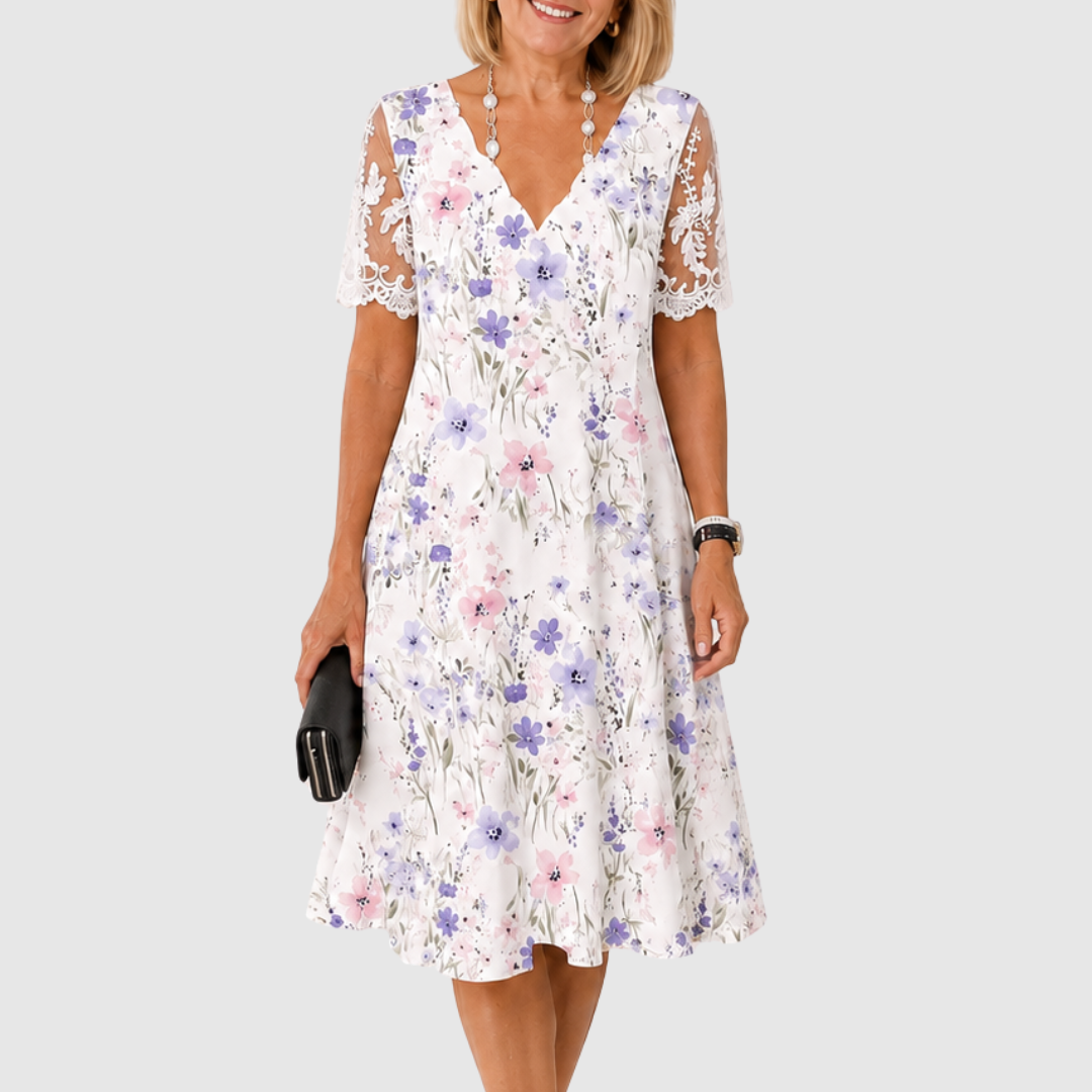 Gisèle™ | Robe Midi à Manches en Dentelle Florale