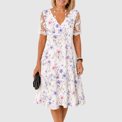 Gisèle™ | Robe Midi à Manches en Dentelle Florale
