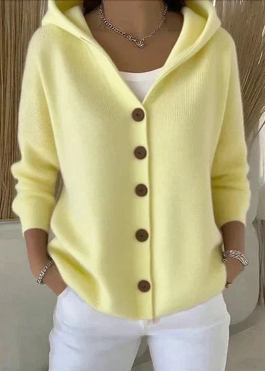 Colette™ | Cardigan long boutonné en tricot avec capuchon