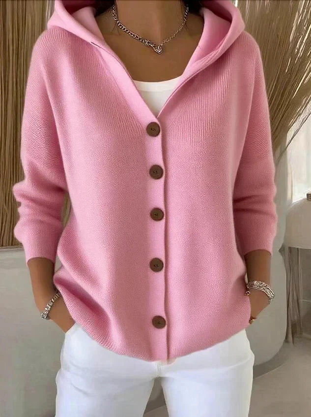Colette™ | Cardigan long boutonné en tricot avec capuchon