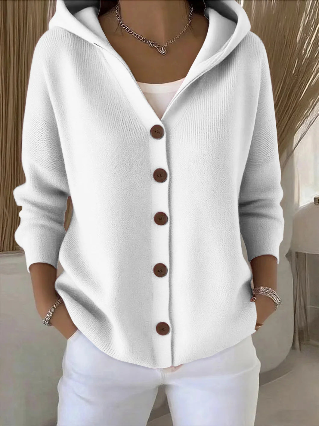Colette™ | Cardigan long boutonné en tricot avec capuchon