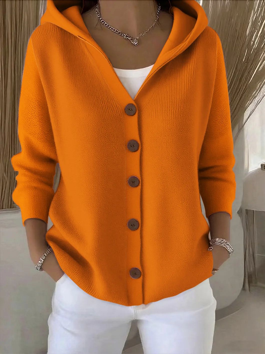 Colette™ | Cardigan long boutonné en tricot avec capuchon