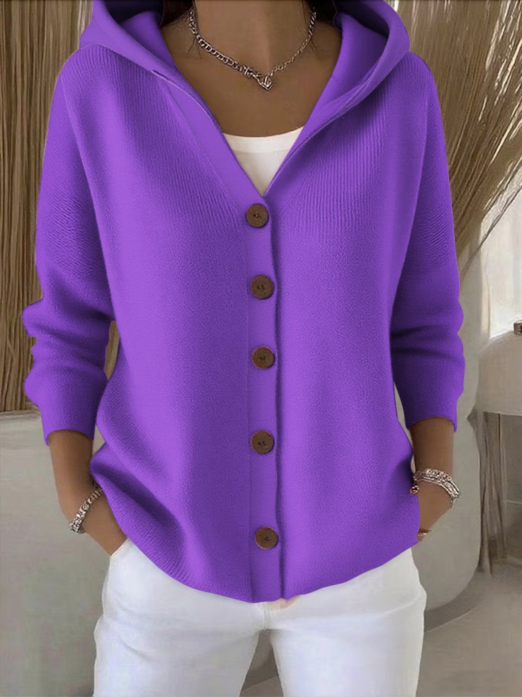 Colette™ | Cardigan long boutonné en tricot avec capuchon