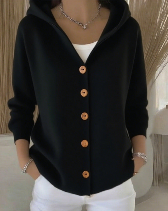 Colette™ | Cardigan long boutonné en tricot avec capuchon