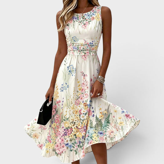 Moïra™ | Robe Midi Florale Sans Manches