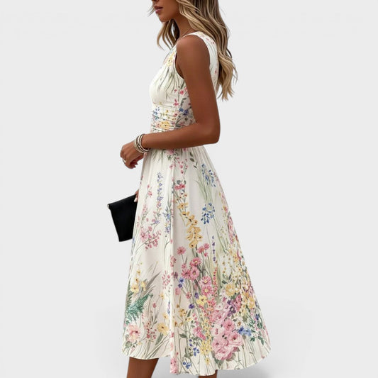 Moïra™ | Robe Midi Florale Sans Manches
