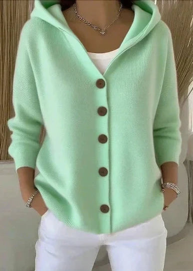 Colette™ | Cardigan long boutonné en tricot avec capuchon